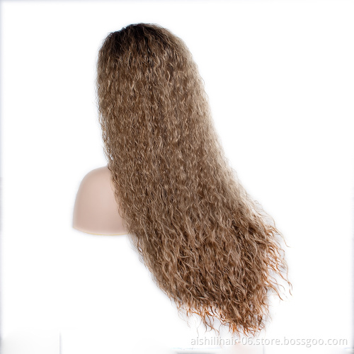 Long synthetic wigs heat resistant fiber ombre black to brown water wave fiber synthettic hair wigs for women